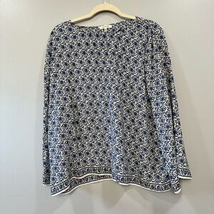 Max Studio Chiffon Floral Relaxed Tunic Pleats Peasant Tent Blouse Bell Sleeve L